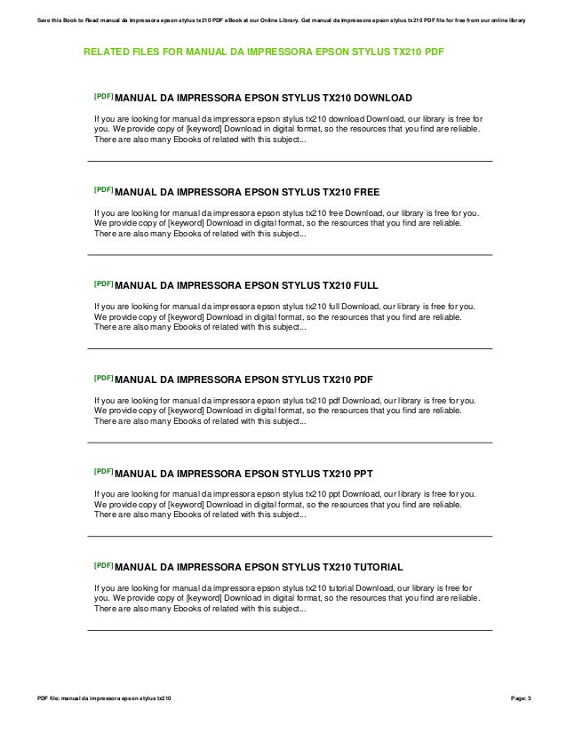 manual da impressora epson stylus tx210 ebook